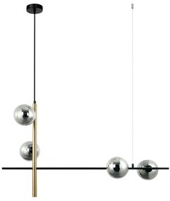 Pendente Bambu Metal Preto E Bronze Vidro Fume 29X92X53Cm 4Xg9 | Bella...