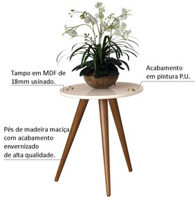 Mesa Lateral Sala de Estar Recepção 44cm Pés Palito Tailân Off White G26 - Gran Belo