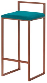Banqueta Decorativa Selena Base Bronze Suede Azul Claro G41 - Gran Belo