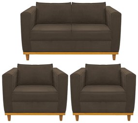 Kit Sofá 2 Lugares e 2 Poltronas Europa Suede Marrom ADJ Decor