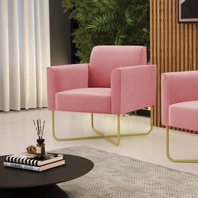 Poltrona Base X Industrial Dourado Marisa Suede - Rose
