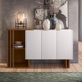 Balcão Jasmin 03 Portas Off White e Imbuia - D'Rossi