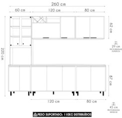Armário de Cozinha CP03 260cm Nala Freijó UV/Off Acetinado Z44 - Mpoze