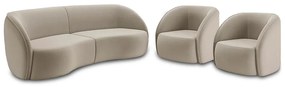 Conjunto Sofá Sala de Estar Bipartido 288cm e 2 Poltronas Clarke Veludo Bege G45 - Gran Belo