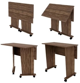 Mesa Dobrável Multiuso Rodas Notebook Home Office Nogal