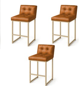 Banqueta Cozinha Alta com Encosto Industrial Kit 3 Champanhe Lirina PU C05 - D'Rossi - Whisky