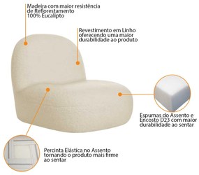 Poltrona Decorativa Orgânica Escritório Recepção Sala Amsterdã Linho - ADJ Decor
