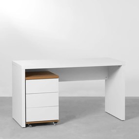 Conjunto Office - Bancada Contemporânea - 1,36 + Módulo Contemporâneo 3 Gavetas  Louro Freijó/Branco - 42,5cm - Conjunto Office - Bancada Contemporânea - 1,36 + Módulo Contemporâneo 3 Gavetas  Louro Freijó e Branco - 42,5cm