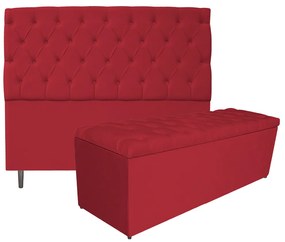 Kit Cabeceira e Calçadeira Liverpool 195 cm King Size Suede Vermelho - ADJ Decor