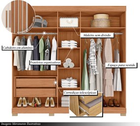 Guarda Roupa Alana Casal com 5 Portas de bater 2 Gavetas MDP Freijo/OffWhite G11- Gran Belo