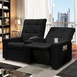 Poltrona de Cinema Reclinável 2 Lugares Baú USB Mallie FH9 Veludo Pret