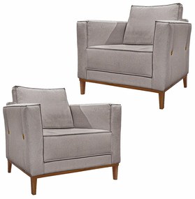 Kit 2 Poltronas Decorativas Pés em Madeira Tarantino Linho Areia Rústico G63 - Gran Belo