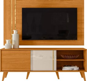Painel TV 60 Pol 160cm com Rack Bancada para Sala Hylon M20 - D'Rossi - Cinamomo e Off White