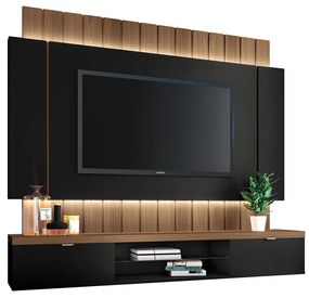 Painel Home Suspenso 1.8 para TV até 55 Polegadas MDP/MDF com Fita LED Illusion Preto/Castanho G26 - HB Móveis