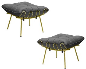 Kit 2 Puff Decorativo Sala de Estar Abel Pés Dourado Suede Cinza G41 - Gran Belo