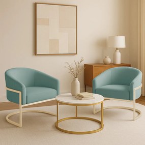 Poltrona Sala Industrial Champanhe Kit 2 Arielle Veludo Cotelê D03 - D'Rossi - Menta