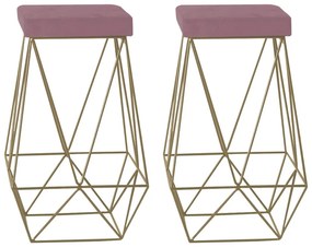 Kit 2 Banqueta Decorativa Kathy Base Gold Veludo Rosê G41 - Gran Belo