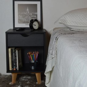 Mesa de Cabeceira Bilbo Com 01 Gaveta Preto - D'Rossi