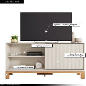 Bancada Átomo 136cm para TV até 45 com Porta de Correr Ripada MDP OffWhite/Freijo G11 - Gran Belo
