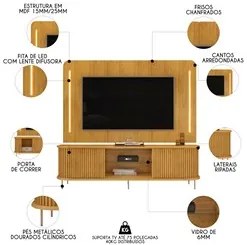 Painel Para TV 75 Pol e Rack Bancada Ripado 218cm World D04 Cedro - Mp