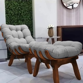 Conjunto Poltrona Decorativa Costela com Puff Costela Veludo Grafite