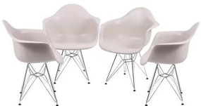 Kit com 4 Cadeiras Eames com Braco e Base Cromada na Cor Fendi - 64608 Sun House