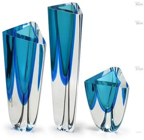 Trio de Vasos Triangulares nº 1, nº 2 e nº 4 Bicolor Verde com Água-marinha Murano Cristais Cadoro