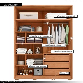 Guarda Roupa Solteiro Lume com 4 Portas e 3 Gavetas MDF Freijo/OffWhite G11  Gran Belo