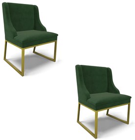 Cadeira Sala de Jantar Industrial Dourado Kit 2 Liz Suede D03 - D'Rossi - Verde