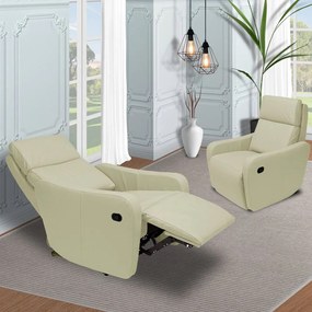 Poltrona Decorativa Reclinável Manual Moroni Couro Off White G43 - Gran Belo