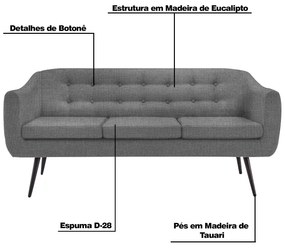 Sofá Decorativo 3 Lugares Pés Palito Cuddle Linho Cinza G17 - Gran Belo