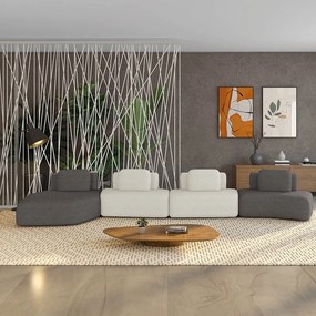 Sofá 4 Lugares Orgânico com Chaise e 3 Módulos Berlim Bouclê Gf K01 - D'Rossi - Grafite/Cinza Claro