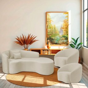 Kit Recamier Curvo Sala de Estar Inglaterra 180cm Lado Direito e 2 Poltronas Orgânica Luxo Amore Bouclé
