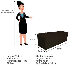 Calçadeira Estofada Liverpool 195 cm King Size Corano Marrom - ADJ Decor