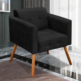 Kit 2 Poltronas Decorativas Pés Palito Karen Suede Preto G19 - Gran Belo