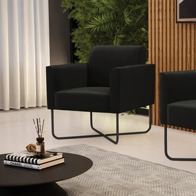 Poltrona Base X Industrial Preto Marisa Suede - Preto