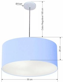 Lustre Pendente Cilíndrico Md-4100 Cúpula em Tecido 50x25cm Azul Bebê - Bivolt