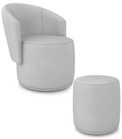 Poltrona e Puff Redondo Orgânico para Sala Malu Sintético M11 - D'Rossi - Cinza