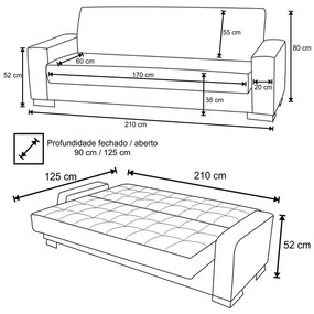 Sofá Cama Decorativo 210cm Beesley Pu Preto Fosco G19 - Gran Belo