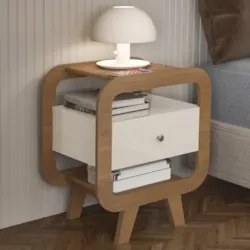 Mesa de Canto Lateral 55cm Para Quarto Nora Off/Pinho A09   - Mpozenat