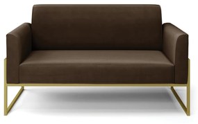 Sofá Namoradeira Base Industrial Alta Dourado Marisa Suede D03 - D'Rossi - Marrom