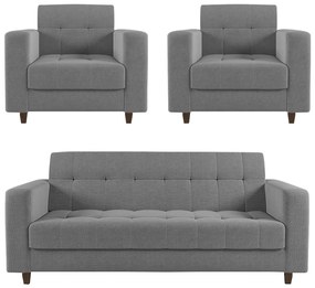 Sofá 2 Lugares e 2 Poltronas Pé Madeira Tabaco Arezo Linho D01 - D'Rossi - A26 Grafite