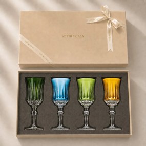 Kit 4 Taças Coloridas de Cristal Flauta Lapidado 66 p/ Vinho Tinto c/ Caixa de Presente - KT05 KT05