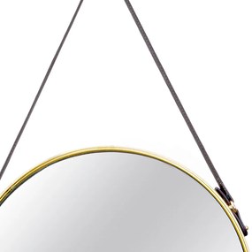 Espelho Adnet Dourado com Alça de Couro Marrom 75,5x45,5 cm - D'Rossi