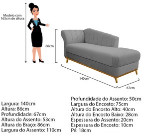Recamier Vanessa 140cm Lado Direito Corano Cinza - ADJ Decor