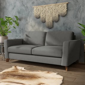 Sofá Sala de Estar Living 3 Lugares 220cm Presley Pés Madeira Veludo Cinza G52 - Gran Belo