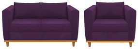Kit Sofá 2 Lugares e Poltrona Europa Suede Roxo ADJ Decor