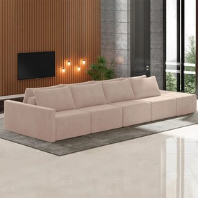Sofá Ilha Modulado Milos 392cm Puff Lateral Veludo Rosê G33 - Gran Belo