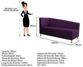 Recamier Valéria 160cm Lado Direito Suede Roxo - ADJ Decor