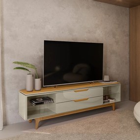 Rack Bancada Decorativo Luanda MDP/MDF TV até 85 Polegadas Gavetas Tauari/Off White G77 - Gran Belo